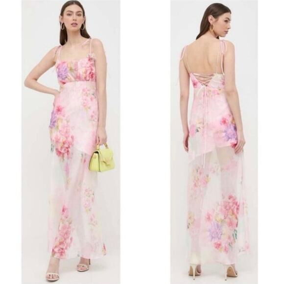 NWOT For Love & Lemons Lisa Bouquet Watercolor Floral Maxi Dress Pink Medium - Picture 14 of 15